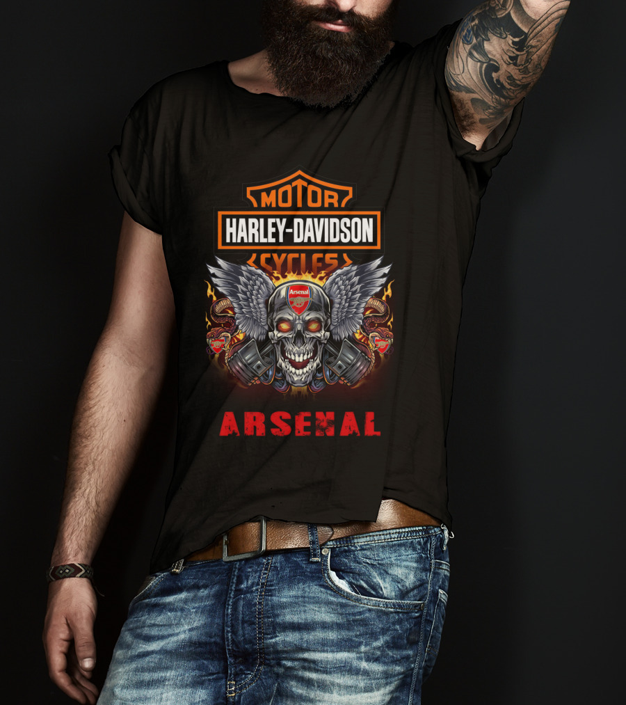 Harley Davidson Motor Cycles Arsenal Skull Wings T-Shirt