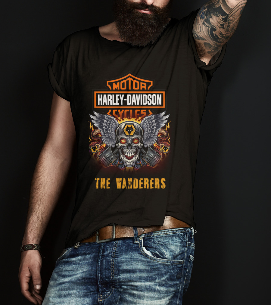 Harley Davidson Motor Cycles The Wanderers Winged Skull Snakes T-Shirt
