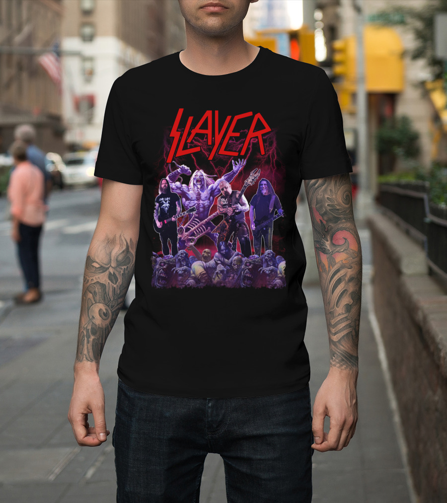 Slayer Band Graphic With Guitarists And Undead Creatures T-Shirt