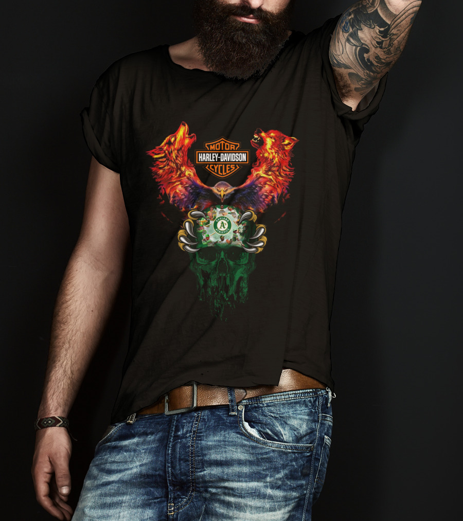 Harley Davidson Oakland Athletics Wolf Skull T-Shirt