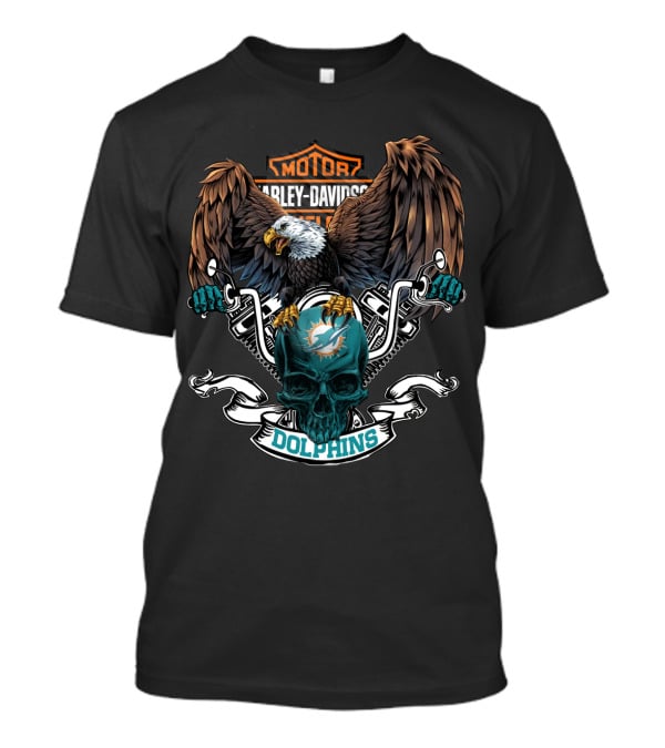 Harley Davidson Miami Dolphins Nfl Eagle Motorcycles T-Shirt