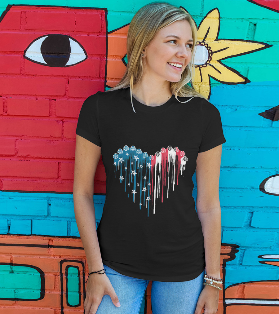Ncaa Ohio State Buckeyes Dripping Stars And Stripes Heart T-Shirt