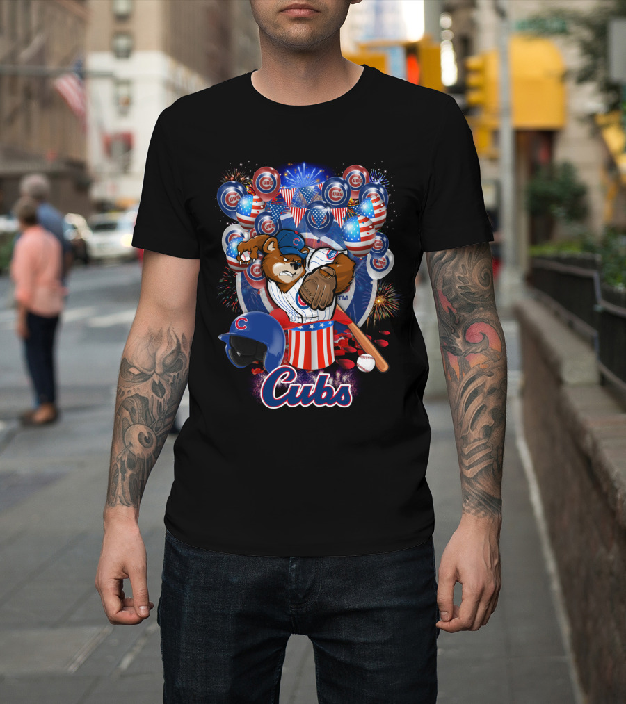 Mlb Chicago Cubs Fireworks Bear And Baseball Celebration T-Shirt