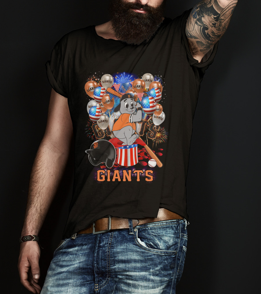 Mlb San Francisco Giants Fireworks Balloons Baseball Bat Helmet T-Shirt