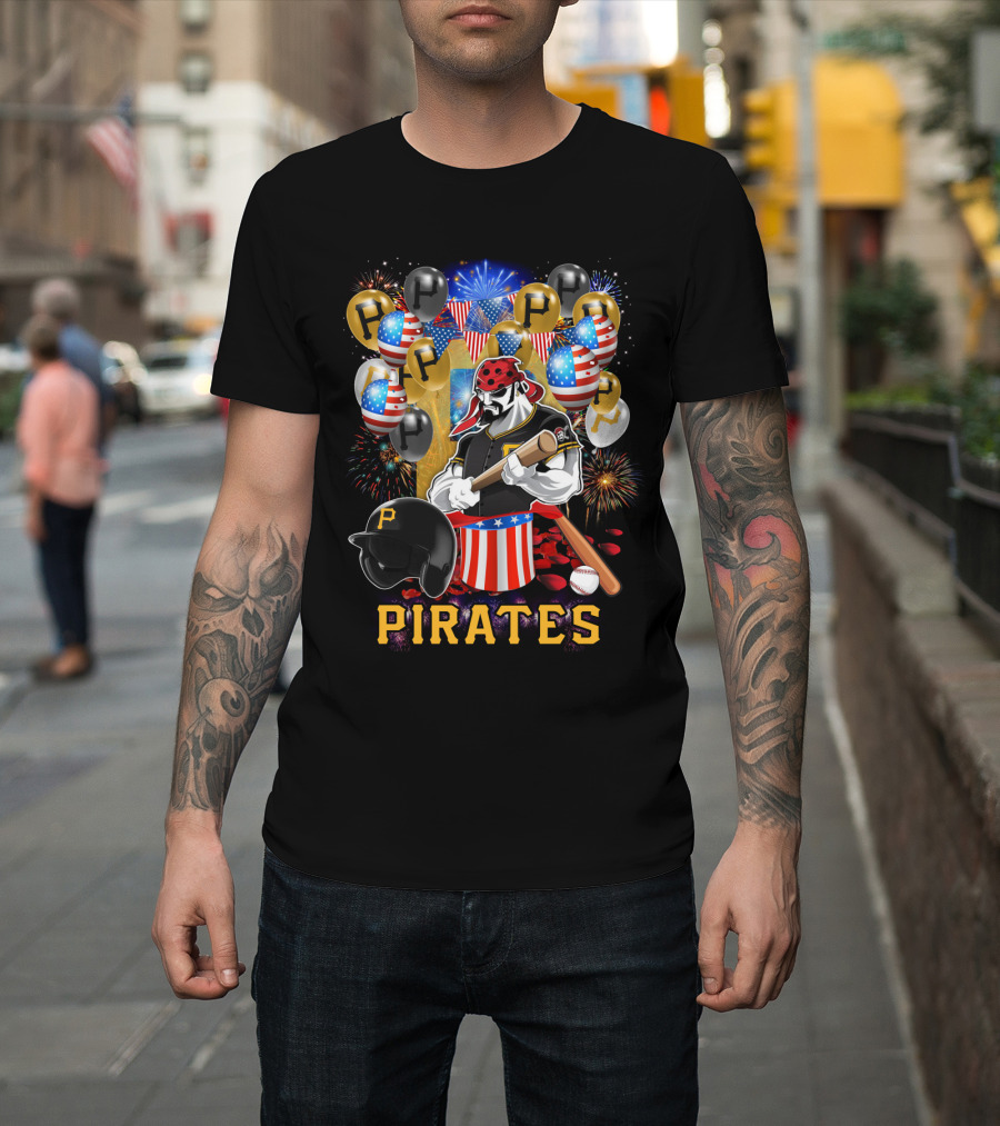Mlb Pittsburgh Pirates Patriotic Fireworks Baseball Celebration T-Shirt