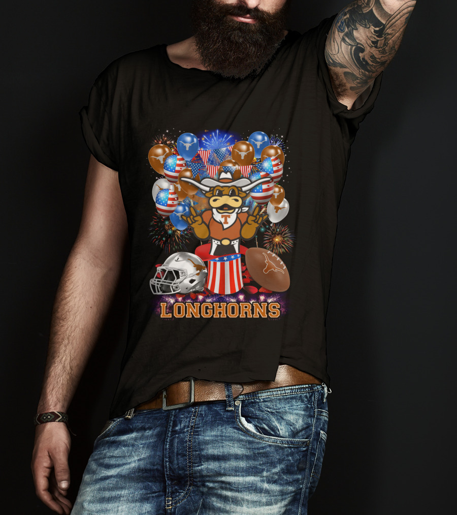 Ncaa Texas Longhorns Mascot Fireworks Balloons Helmet Football T-Shirt