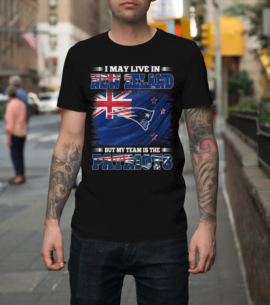 Patriots Fan Living In New Zealand With New England Logo And Flag Elements T-Shirt
