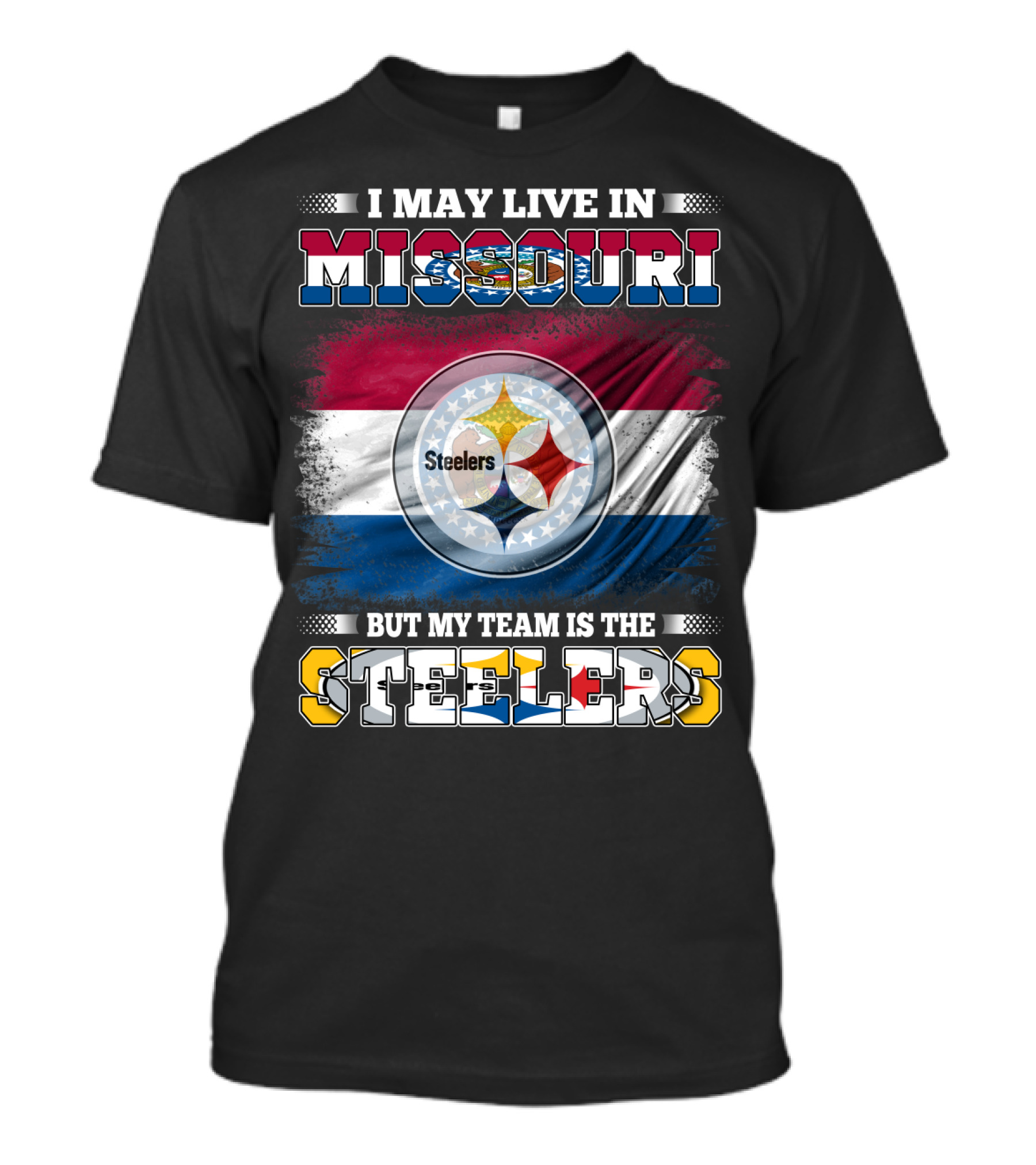 Steelers Fan Living In Missouri With Team Pride Background T-Shirt