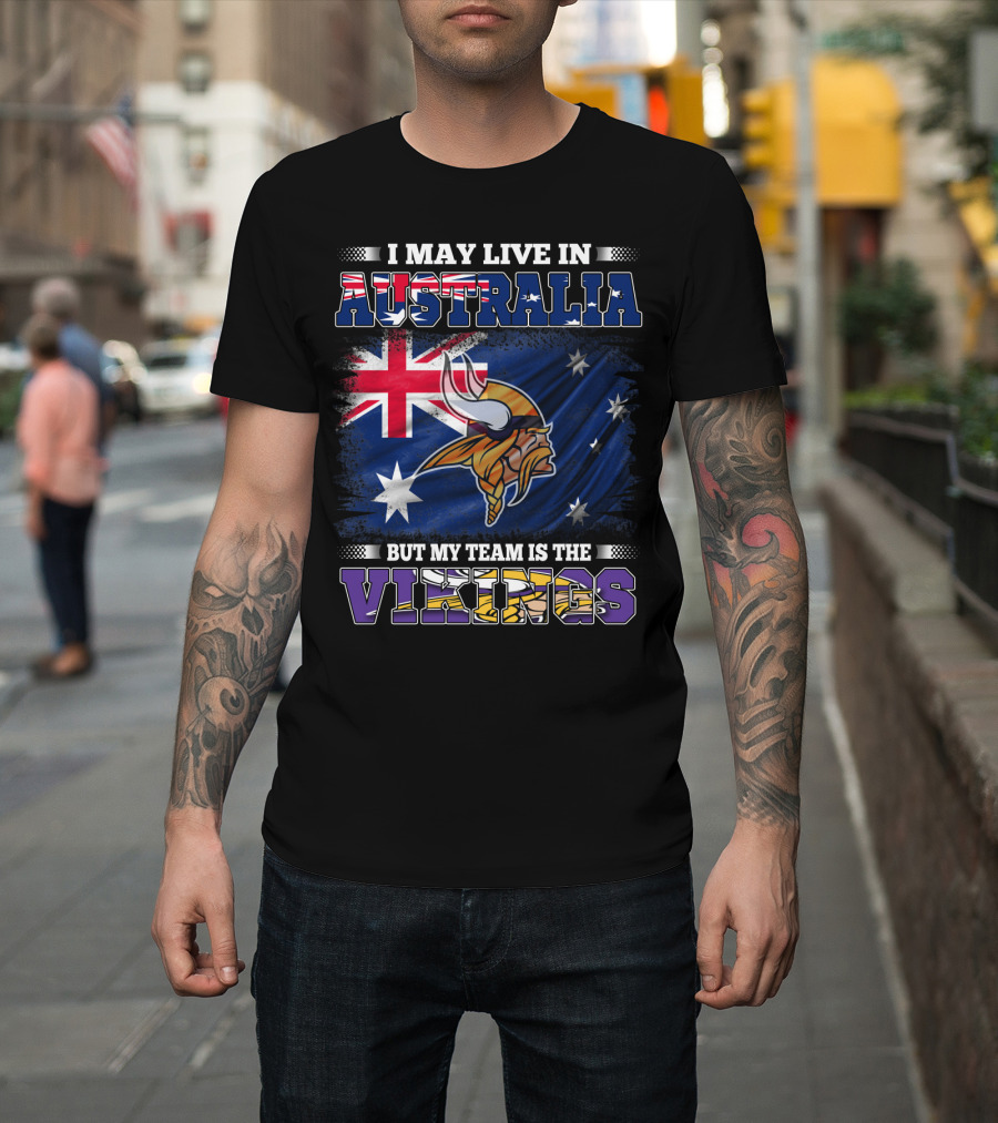 I May Live In Australia But My Team Is The Vikings Nordic Warrior And Australian Flag Fusion T-Shirt
