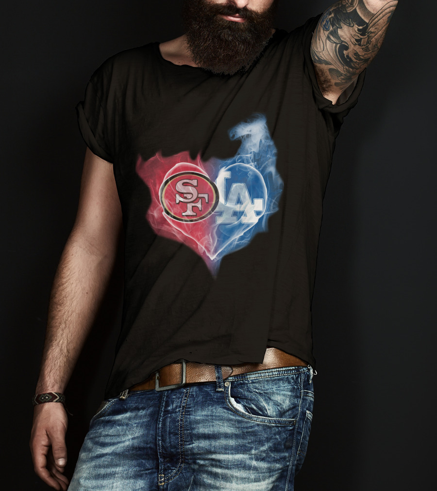 49ers SF And LA Dodgers Heart Fusion T-Shirt