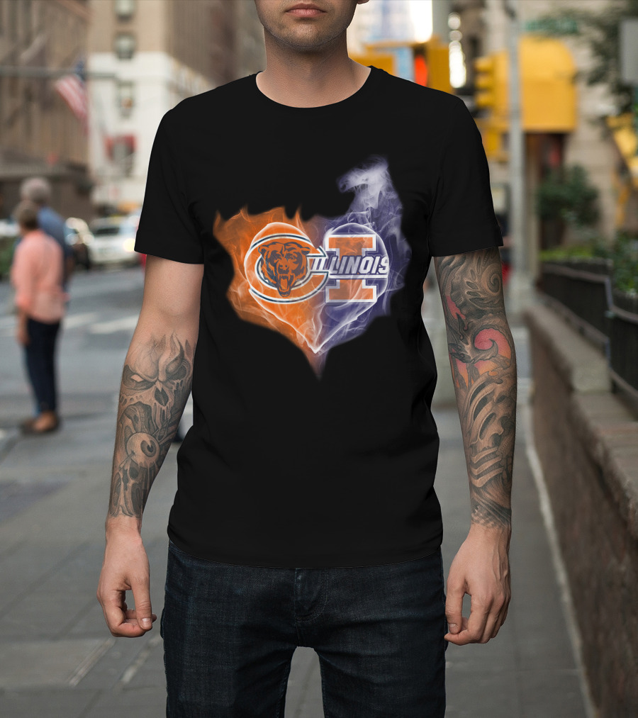Chicago Bears Illinois Fighting Illini Heart Smoke T-Shirt