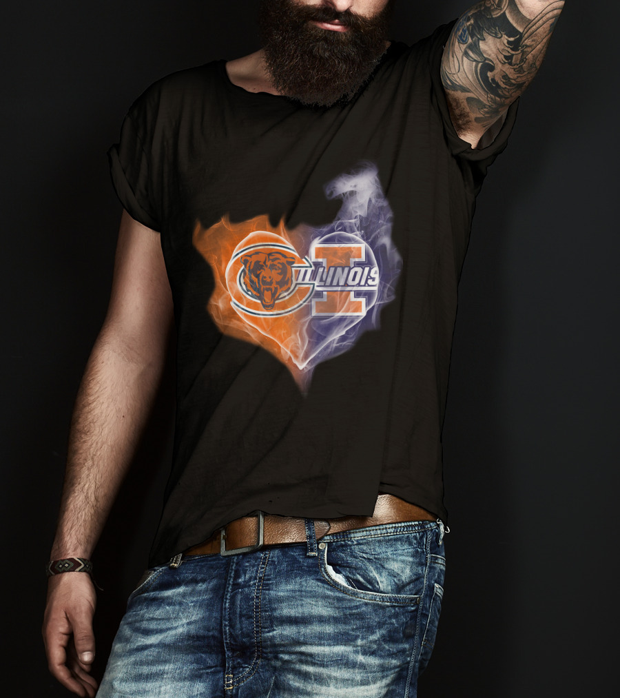 Chicago Bears Illinois Fighting Illini Heart Smoke T-Shirt
