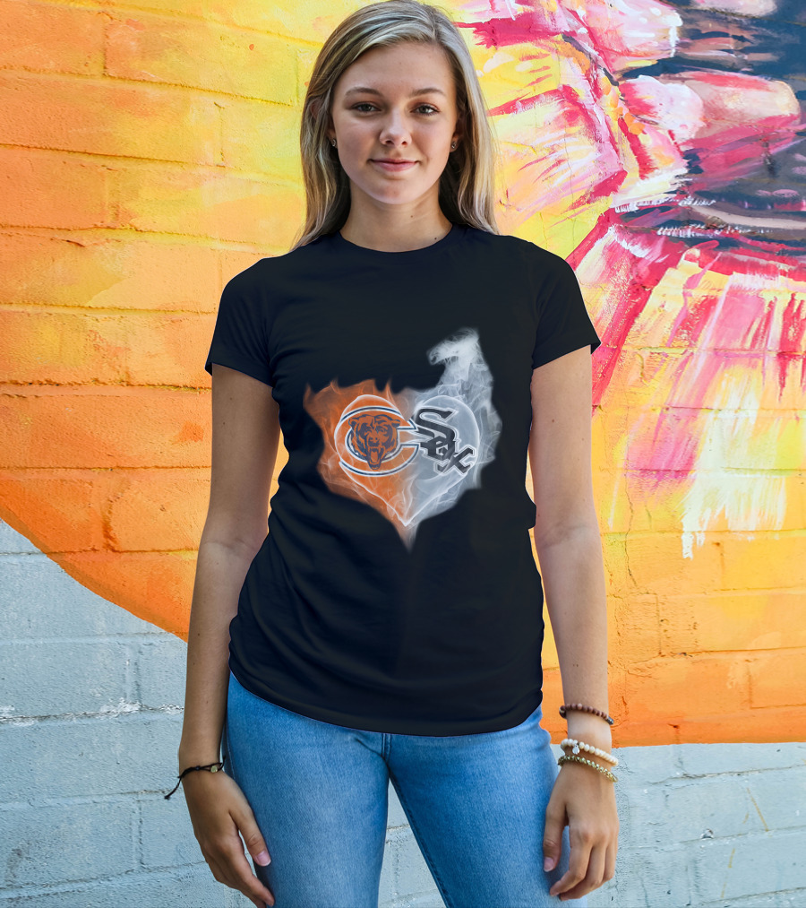 Bears White Sox Heart Logo Fire And Smoke Fusion T-Shirt
