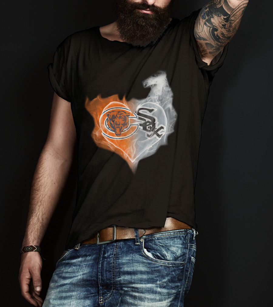 Bears White Sox Heart Logo Fire And Smoke Fusion T-Shirt