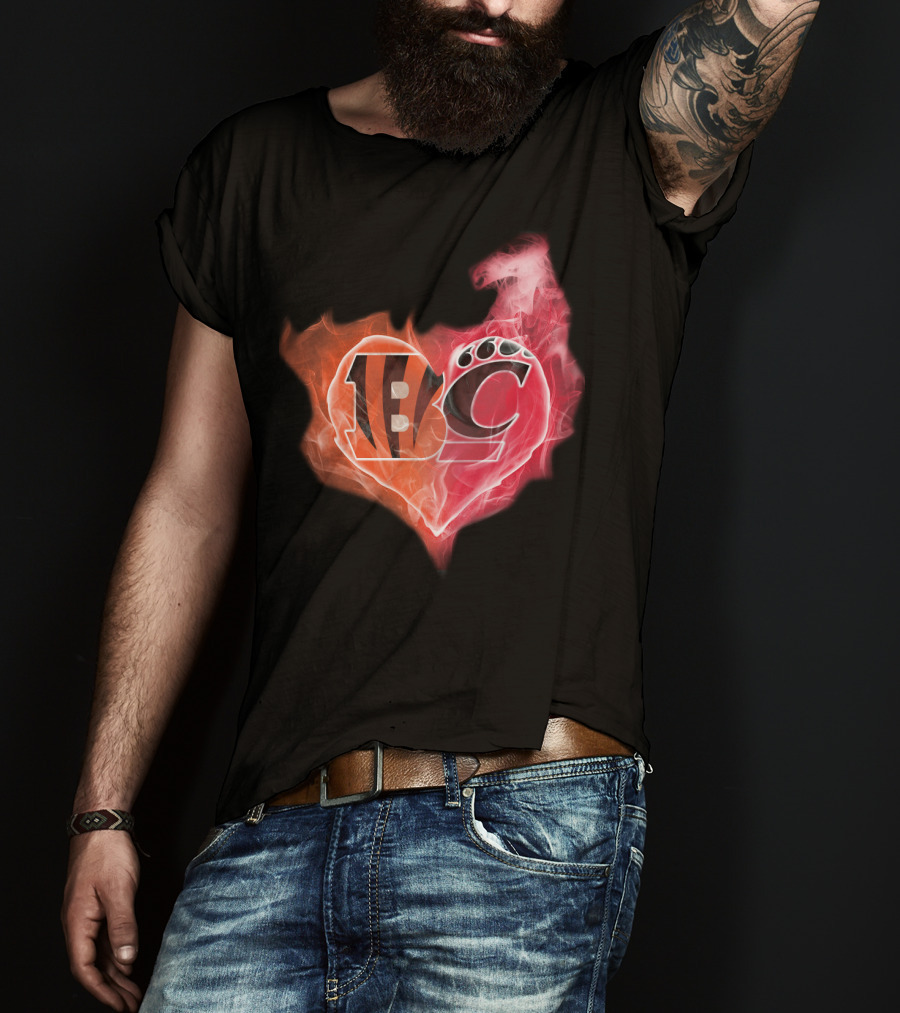 Bengals Cincinnati Bearcats Heart Paw Flame T-Shirt