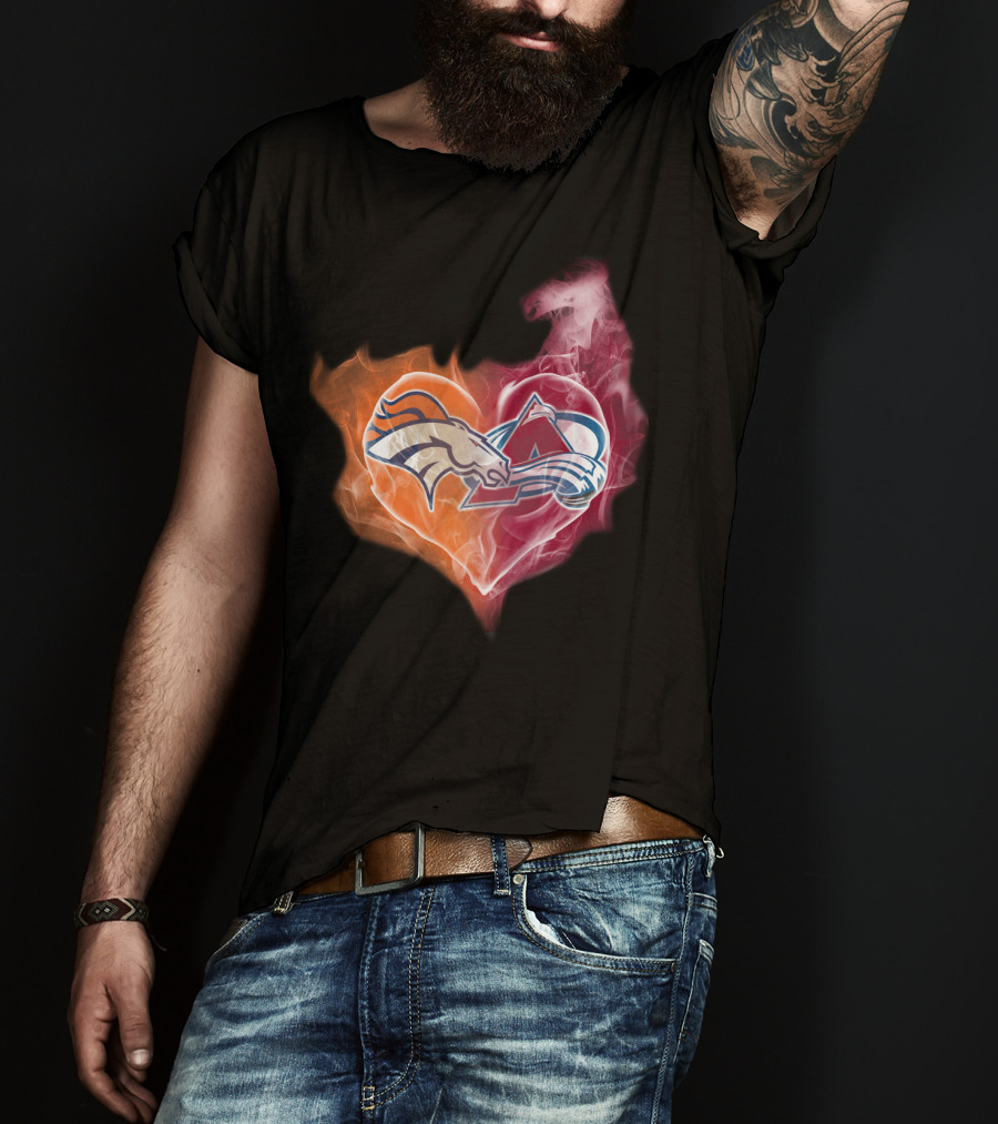 Broncos Colorado Avalanche Heart Flame T-Shirt