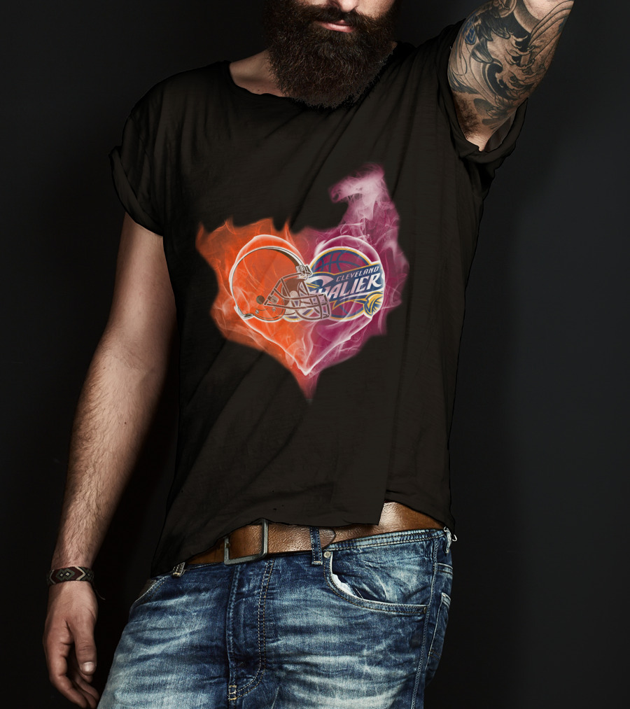 Cleveland Browns Cavaliers Heart Flame T-Shirt