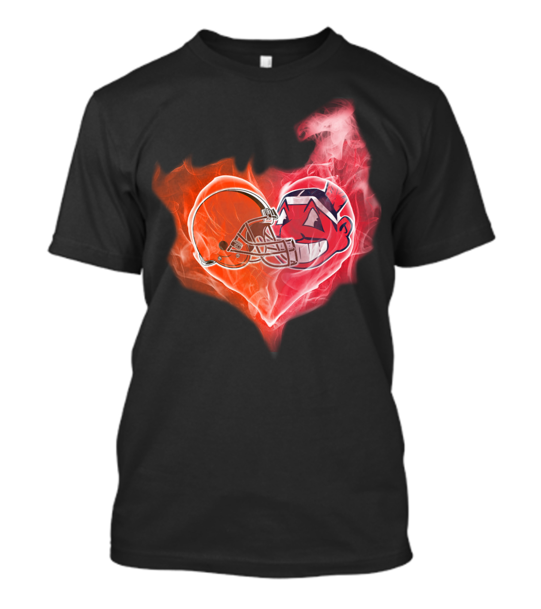 Browns Cleveland Indians Helmet Heart Fire Fusion T-Shirt