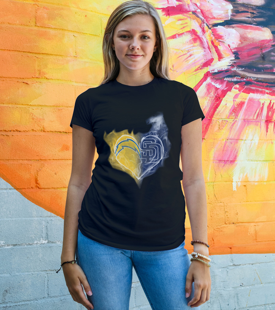 Chargers Padres Heart Symbol Collaboration T-Shirt