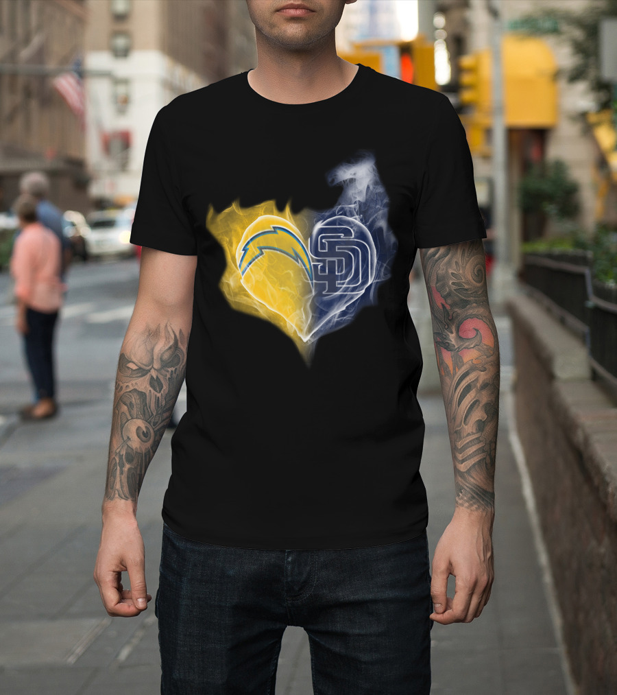 Chargers Padres Heart Symbol Collaboration T-Shirt
