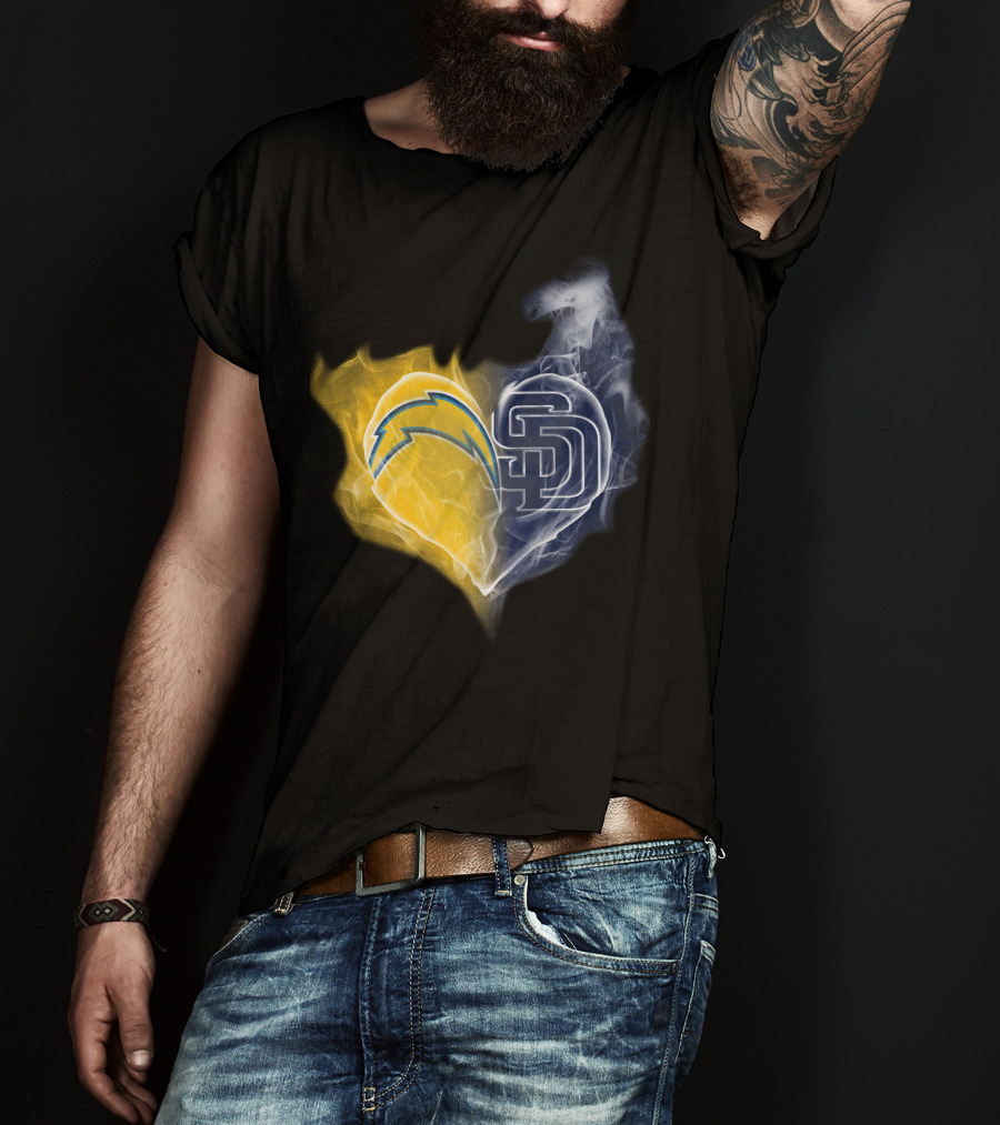 Chargers Padres Heart Symbol Collaboration T-Shirt