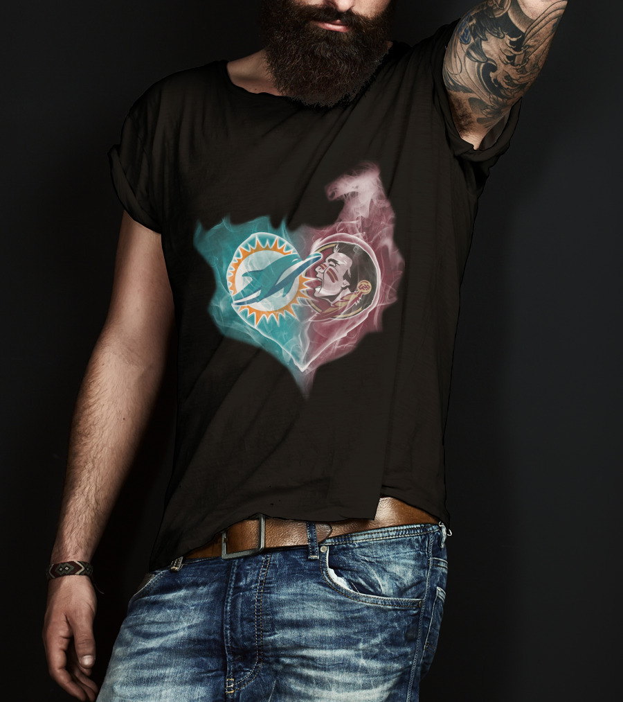 Miami Dolphins Florida State Seminoles Logo Heart Fusion T-Shirt