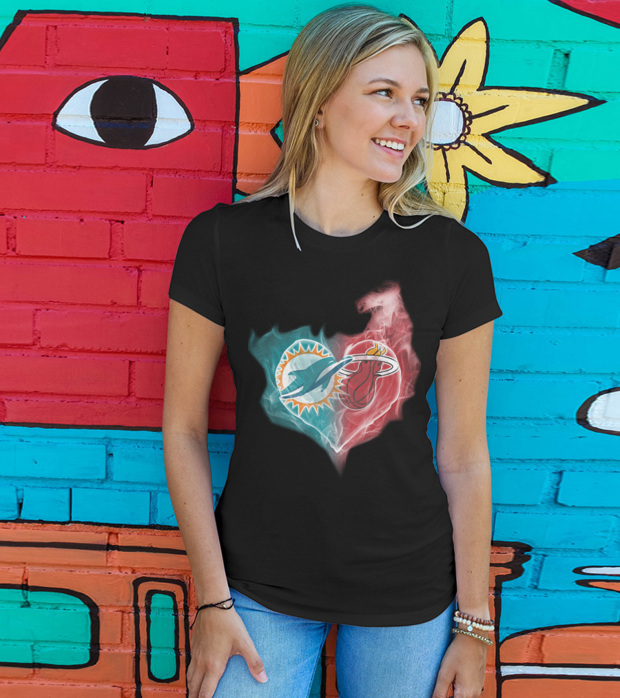 Dolphins Miami Heat Heart Logo Fusion T-Shirt