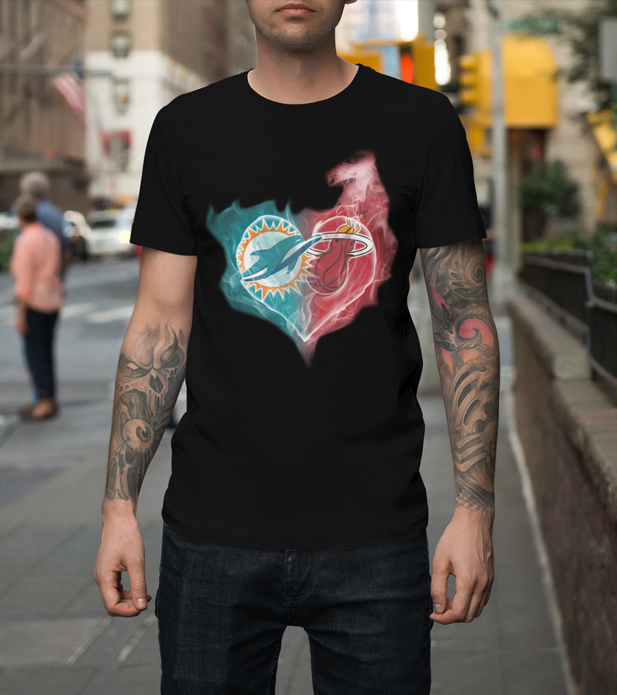 Dolphins Miami Heat Heart Logo Fusion T-Shirt