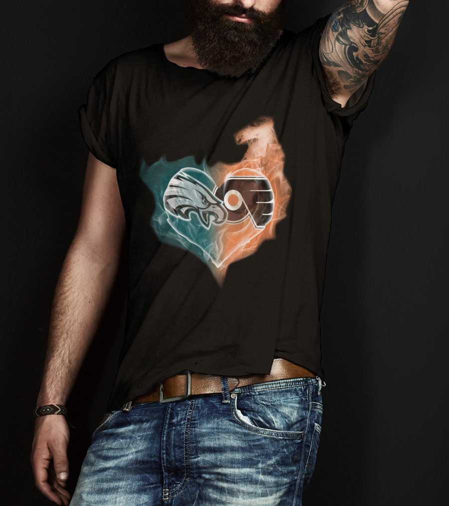 Philadelphia Eagles Flyers Heart Logo Fusion T-Shirt