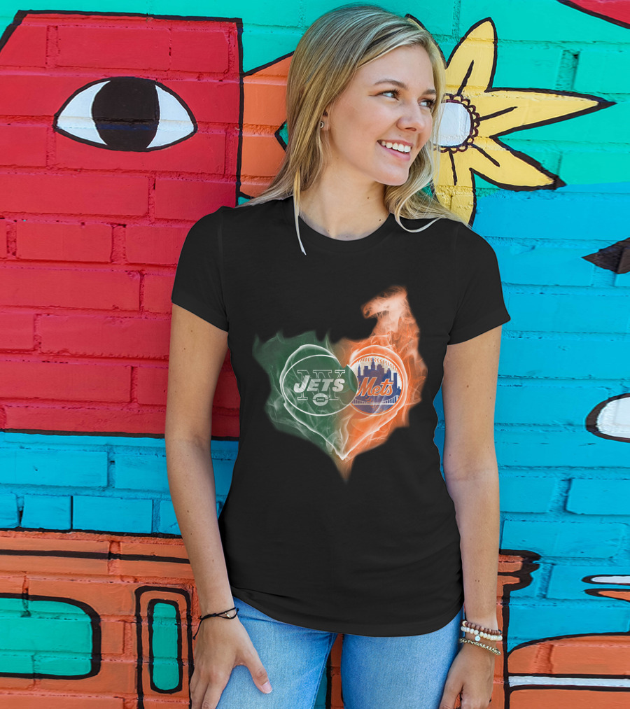 New York Jets Mets Heart Smoke Logo Fusion T-Shirt