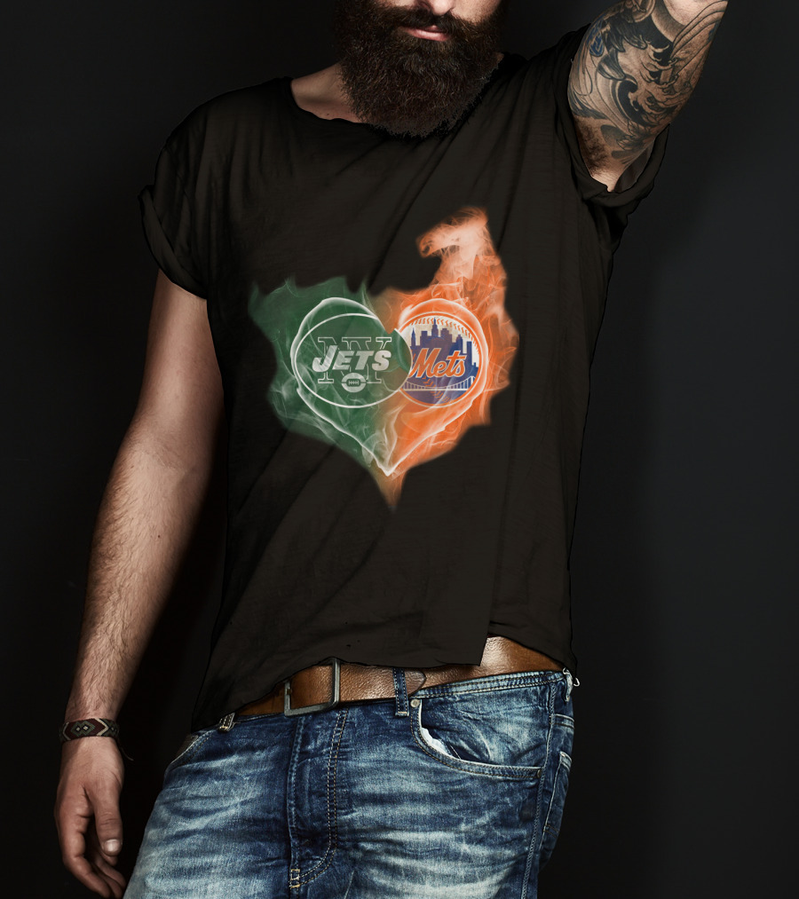 New York Jets Mets Heart Smoke Logo Fusion T-Shirt