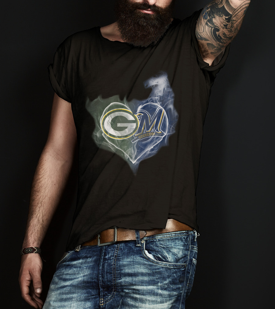 Green Bay Packers Milwaukee Brewers Heart T-Shirt