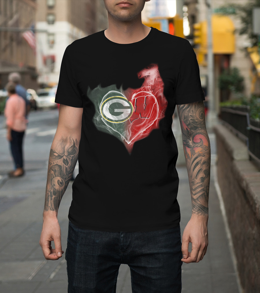 Packers Wisconsin Badgers G W Heart Fusion T-Shirt
