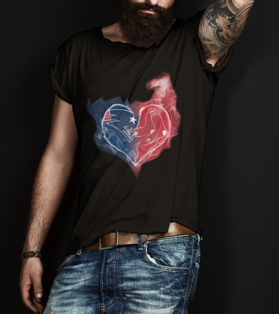 Patriots And Boston Red Sox Heart Symbol Fusion T-Shirt