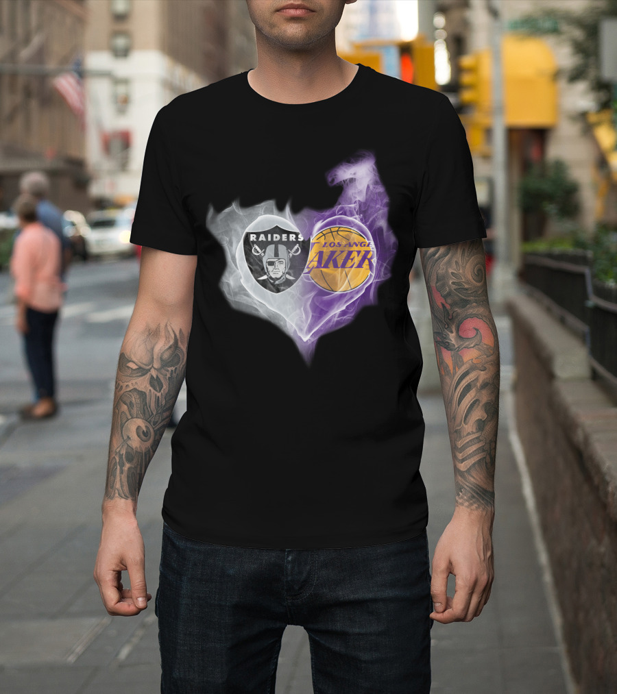 Raiders Los Angeles Lakers Heart Smoky Fusion T-Shirt
