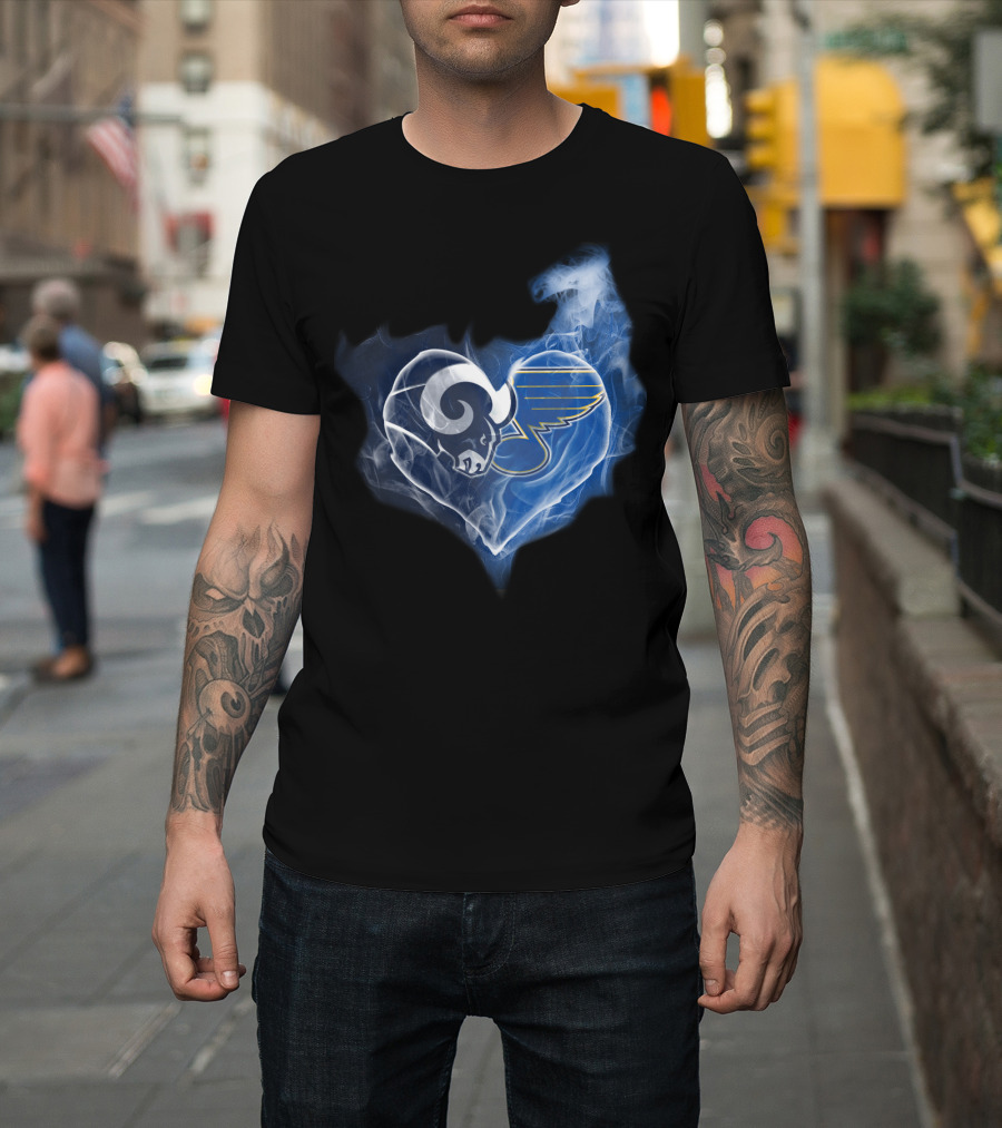 Rams St Louis Blues Heart Smoke Fusion T-Shirt