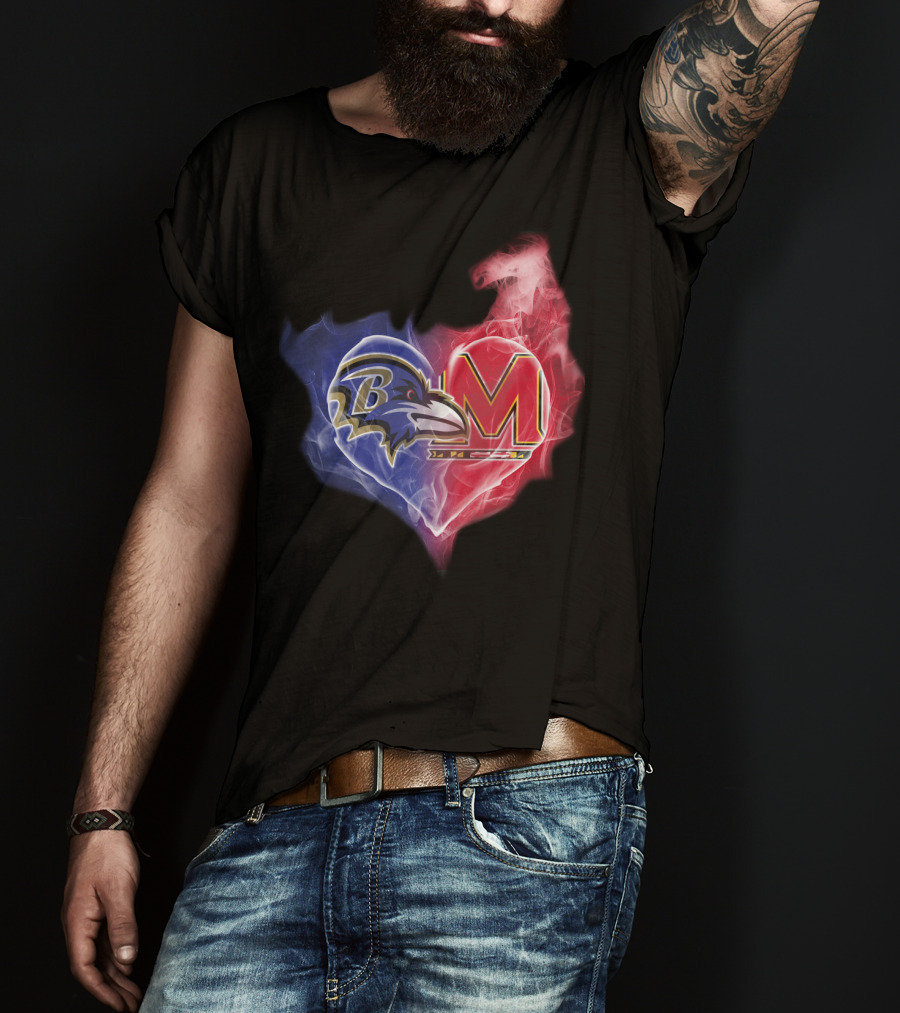 Ravens Maryland Terrapins Heart Logo Fusion T-Shirt