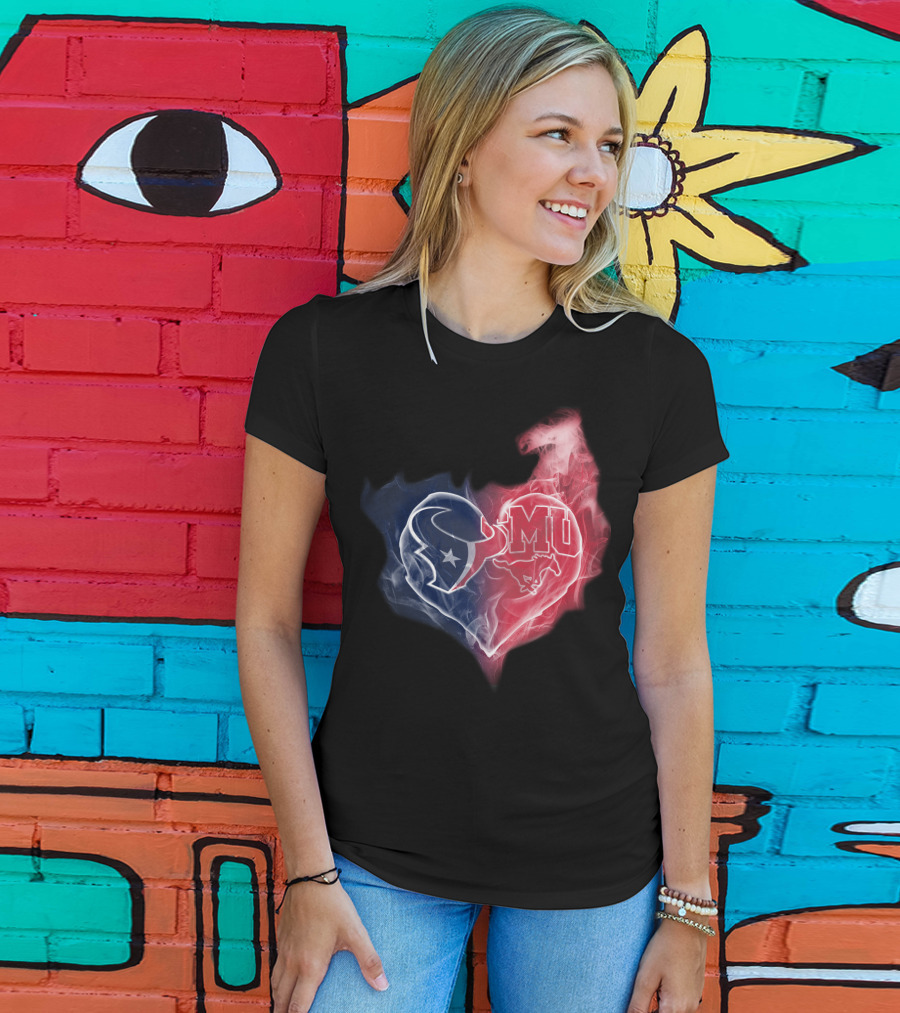 Texans SMU Mustangs Heart Logo Fusion T-Shirt