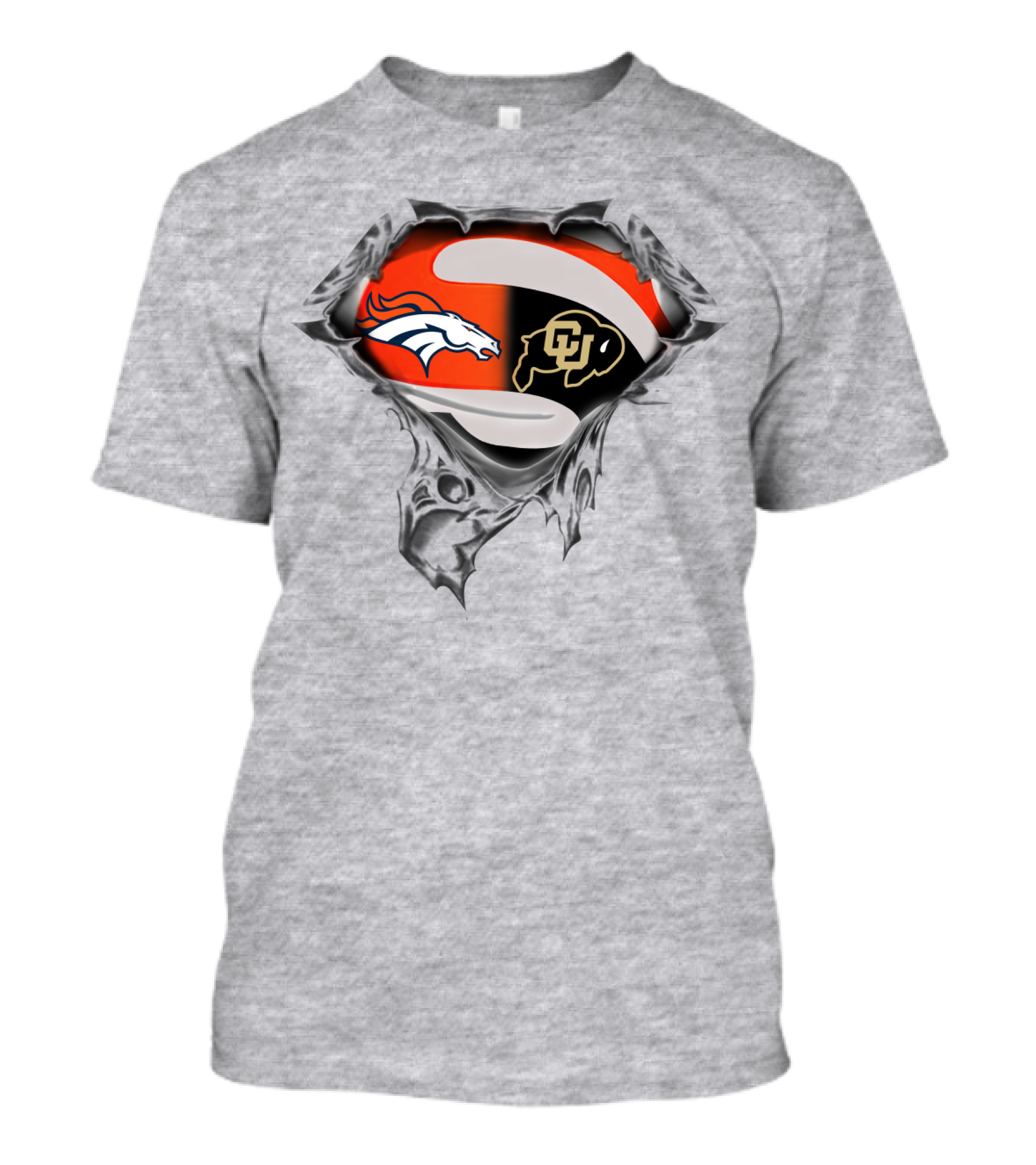 Denver Broncos Colorado Buffaloes Logo Superman Rip T-Shirt
