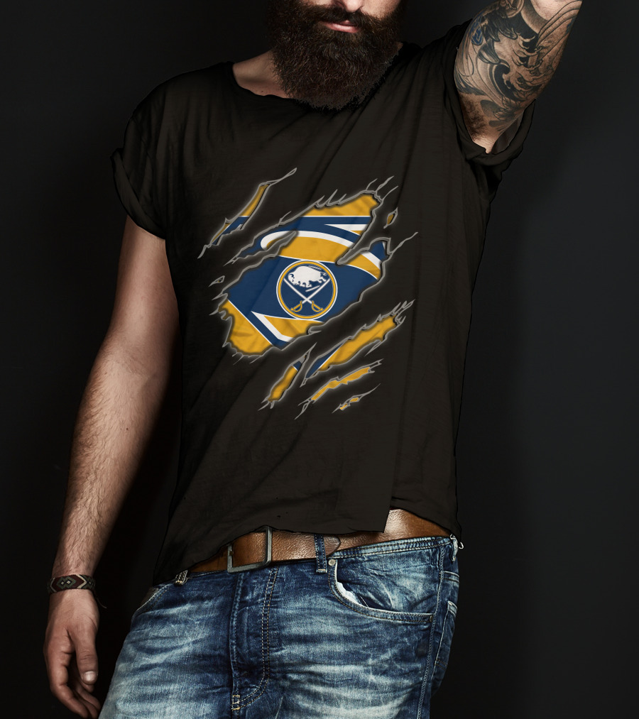 Buffalo Sabres Logo Ripped Design Superman Style T-Shirt