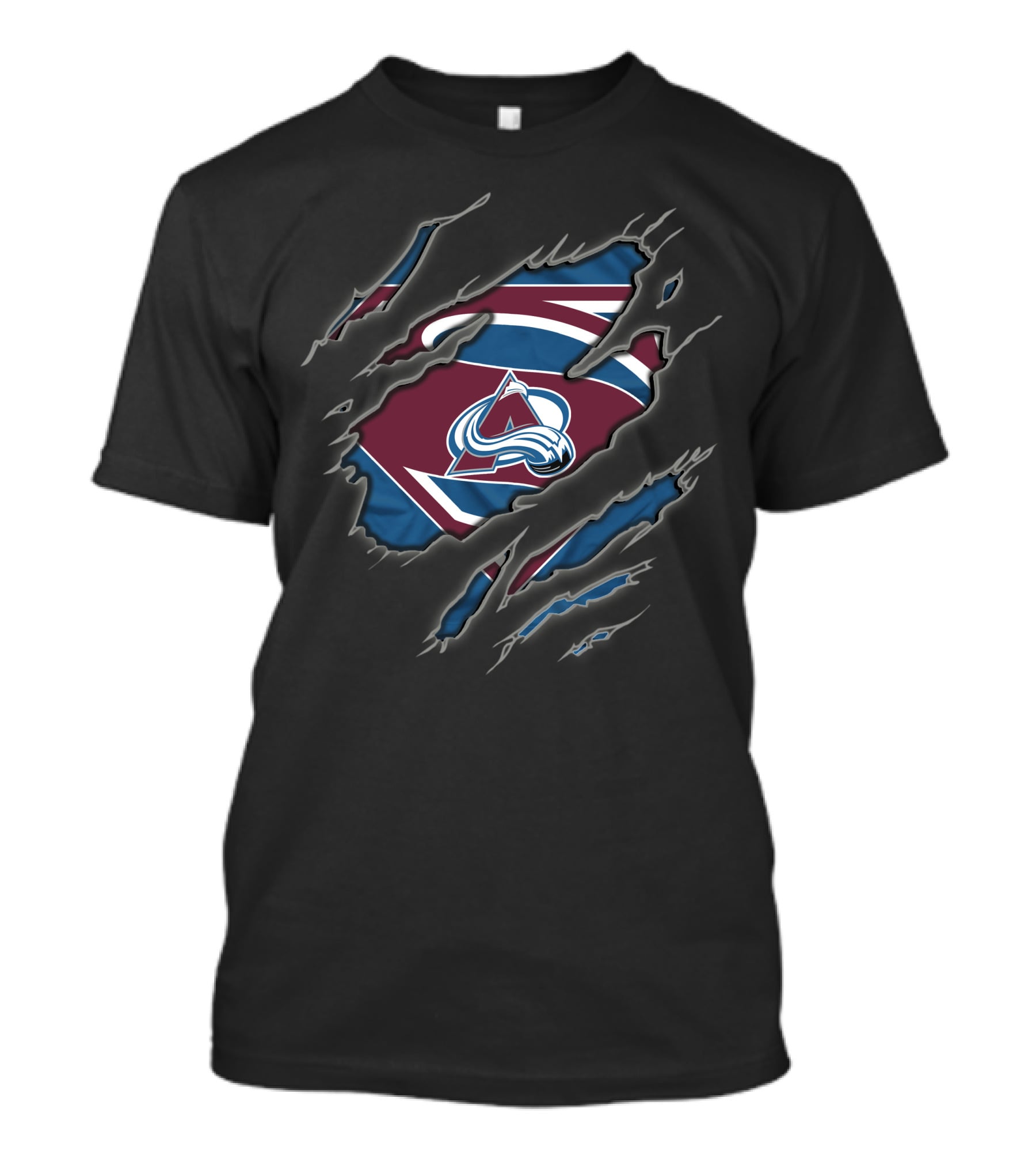 Colorado Avalanche Superman Logo Claw Marks Black T-Shirt