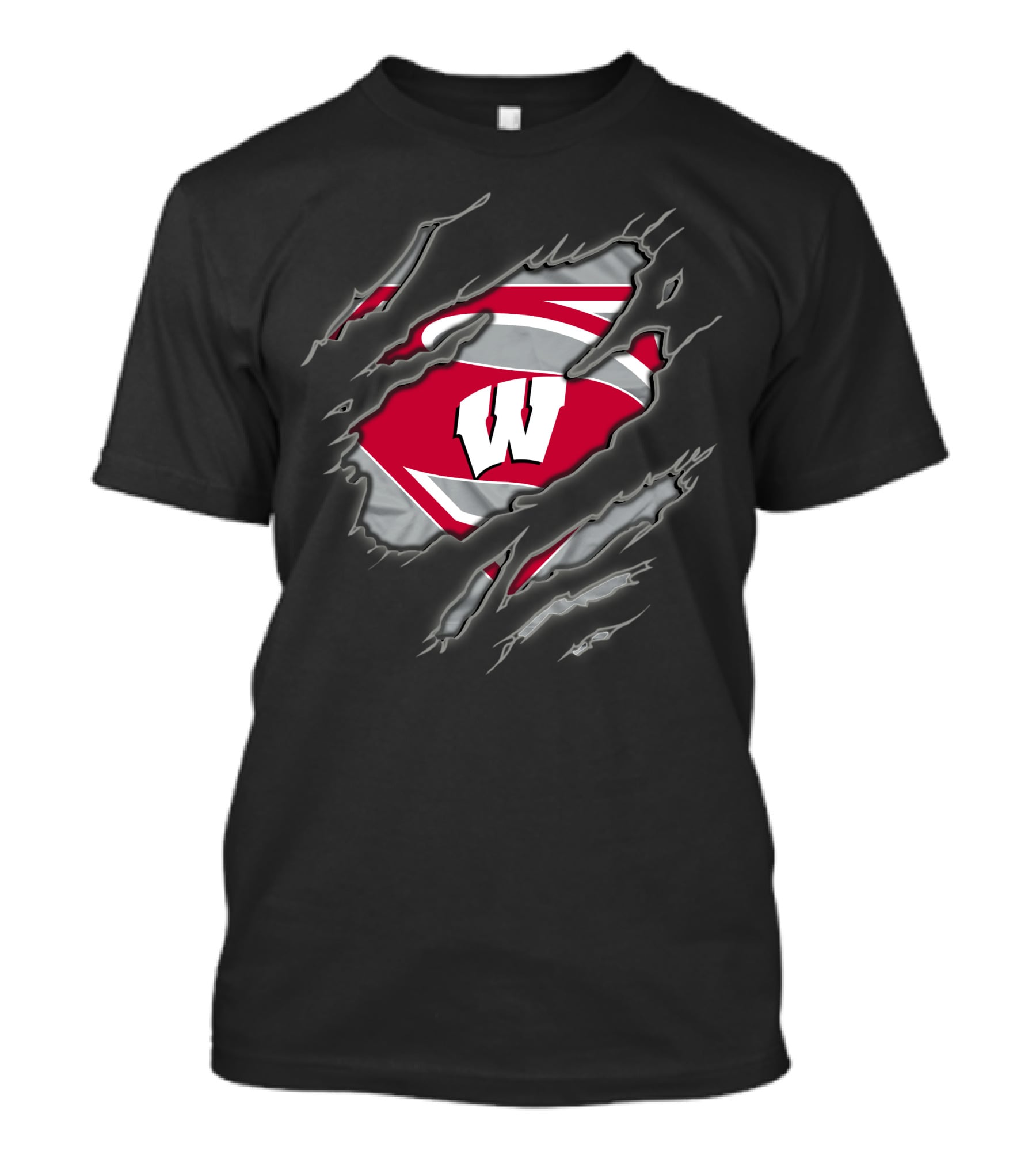 Wisconsin Badgers Superman Logo Ripped Effect T-Shirt