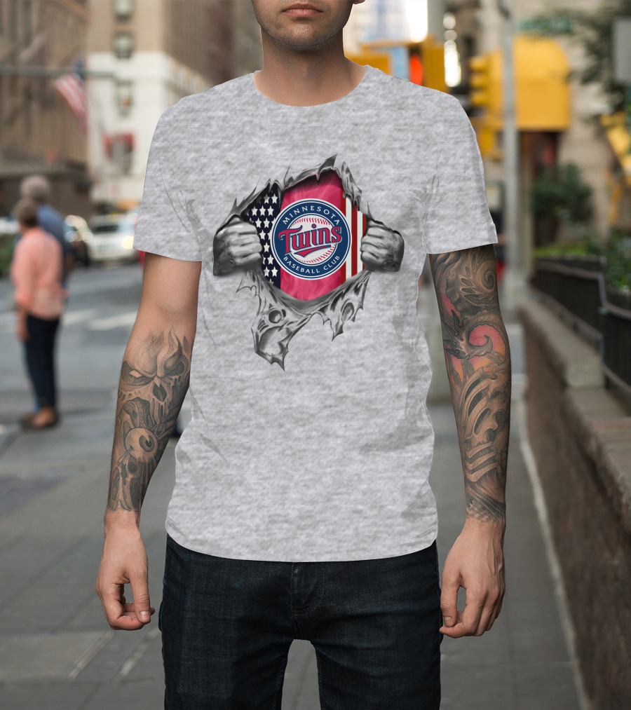 Minnesota Twins Baseball Club American Flag Tear T-Shirt