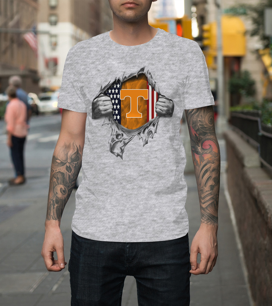 Tennessee Volunteers American Flag Torn Open Design T T-Shirt