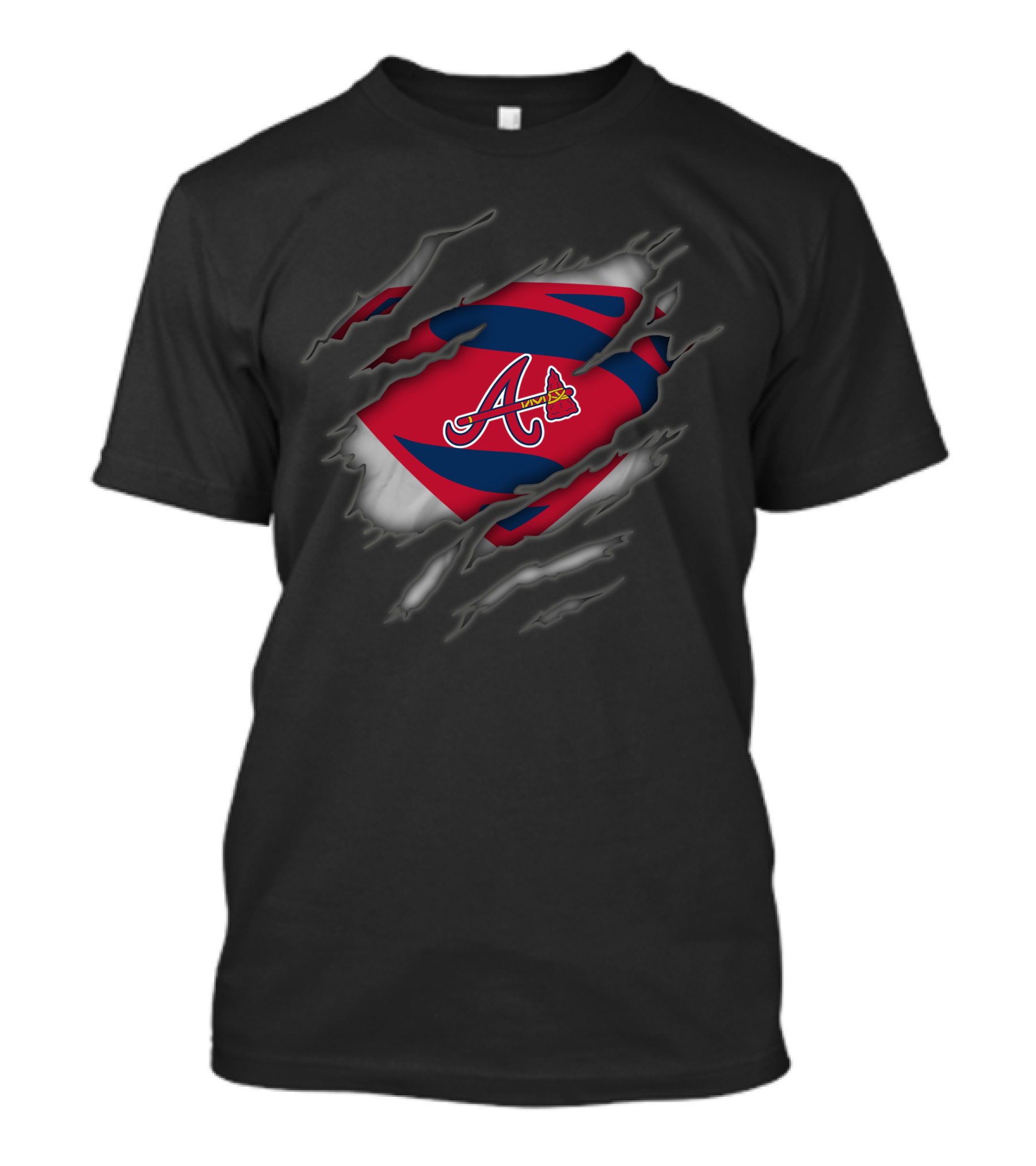 Atlanta Braves Logo With Superman Ripped Costume T-Shirt