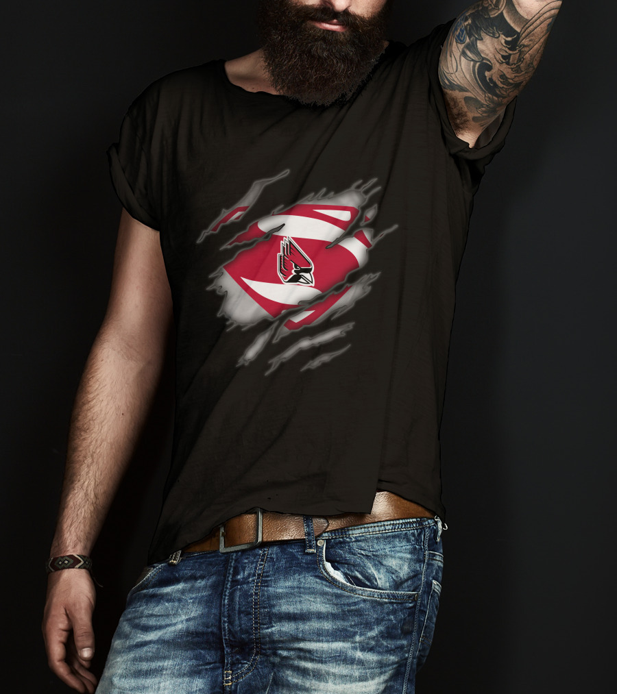 Ball State Cardinals Superman Logo Emblem Tear T-Shirt