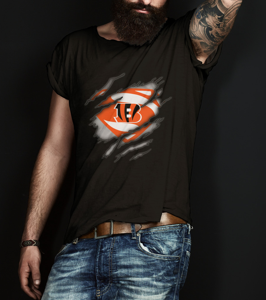 Cincinnati Bengals Superman Logo Ripped T-Shirt