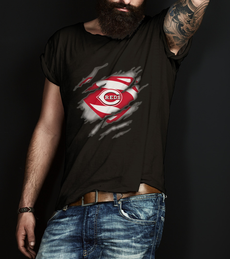 Cincinnati Reds Logo Superman Style Tear Reveal T-Shirt
