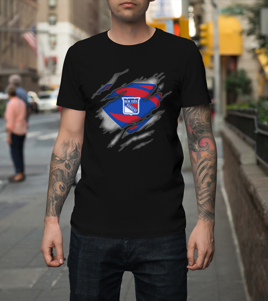New York Rangers Logo Ripped Superman Style T-Shirt
