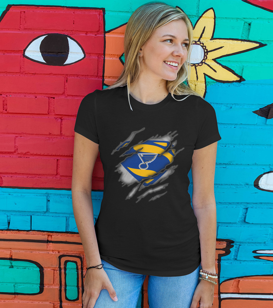 St Louis Blues Logo Tear Design Superhero Style T-Shirt